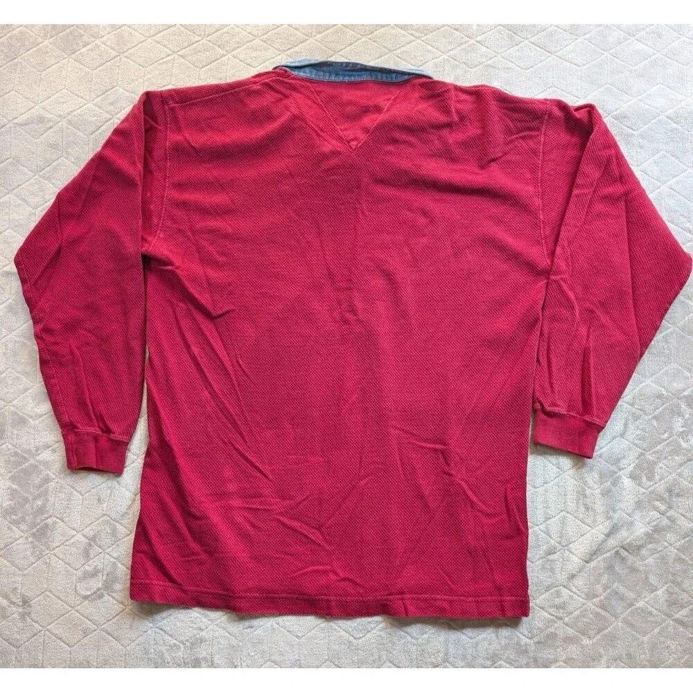 Vintage Roll Tide Football Cross Basics Waffle Knit Henley Large Red And Denim